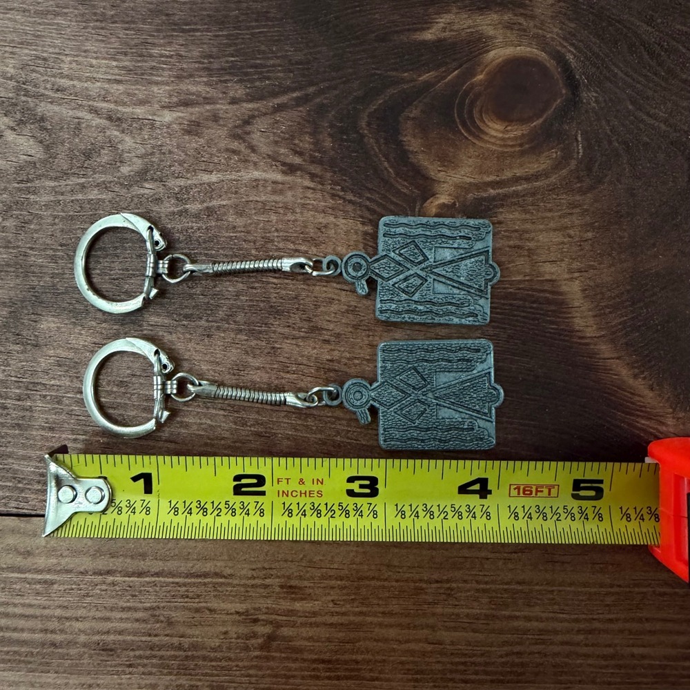 Vintage Thunderbird Keychains Pair w Thanks From American Indian Children Pewter - Picture 6 of 7